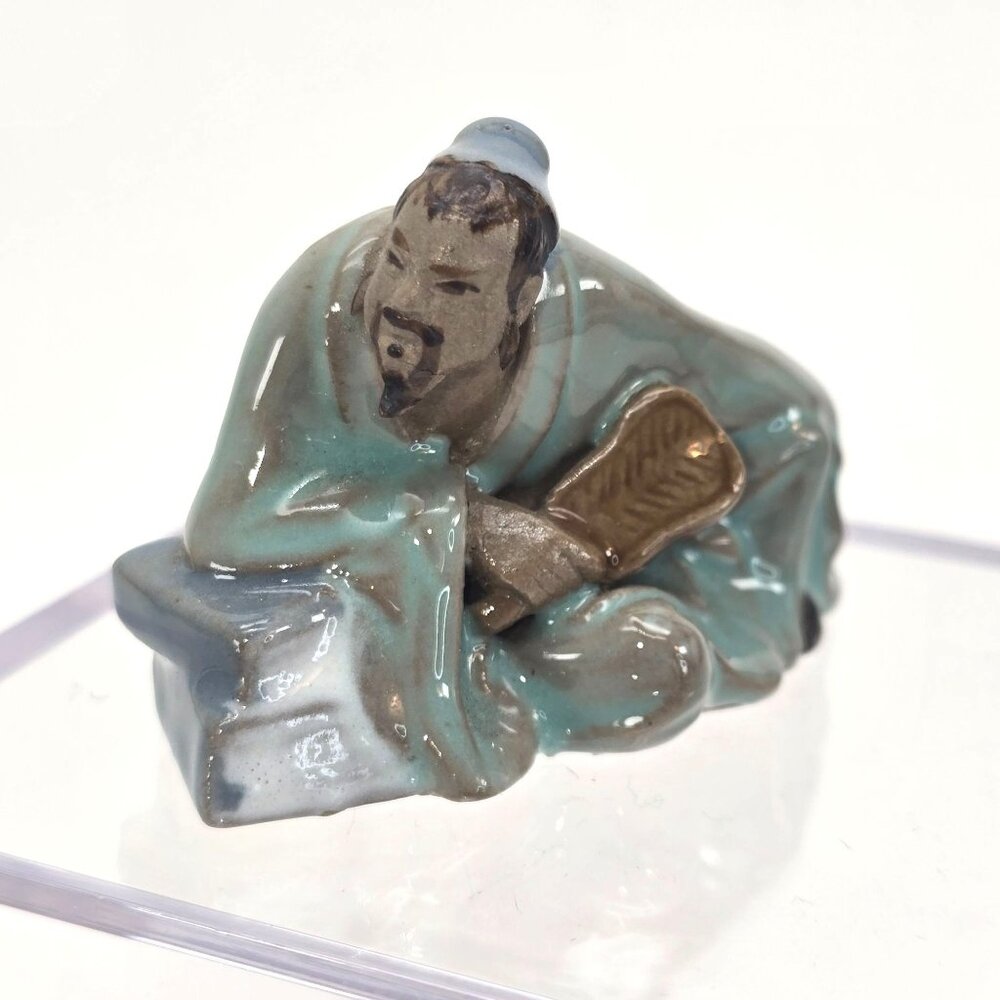 Chinese Shiwan Mudman Ceramic Figurine Of A Seated Man With Instrument JE161